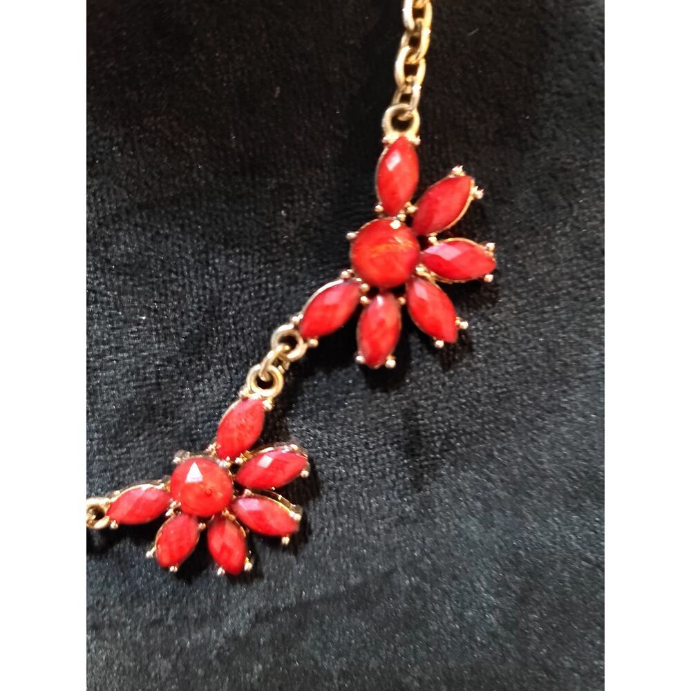 Women's Red Flower Statement Necklace Gold Chain … - image 4